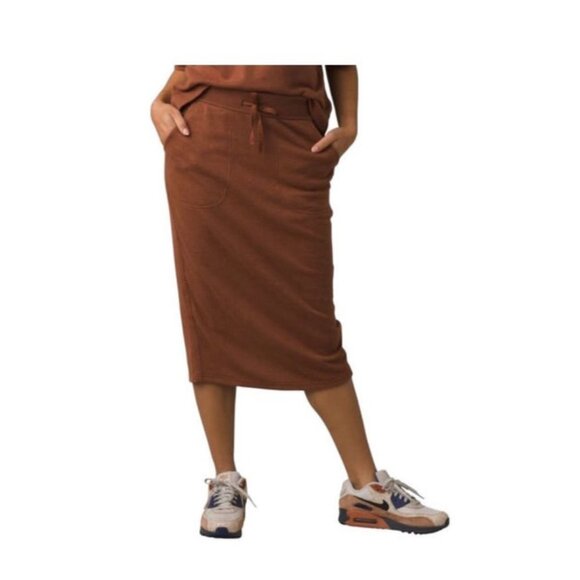 NWT Prana Cozy Up Midi Skirt stretch size XSmall orange brown rust New - Picture 1 of 6